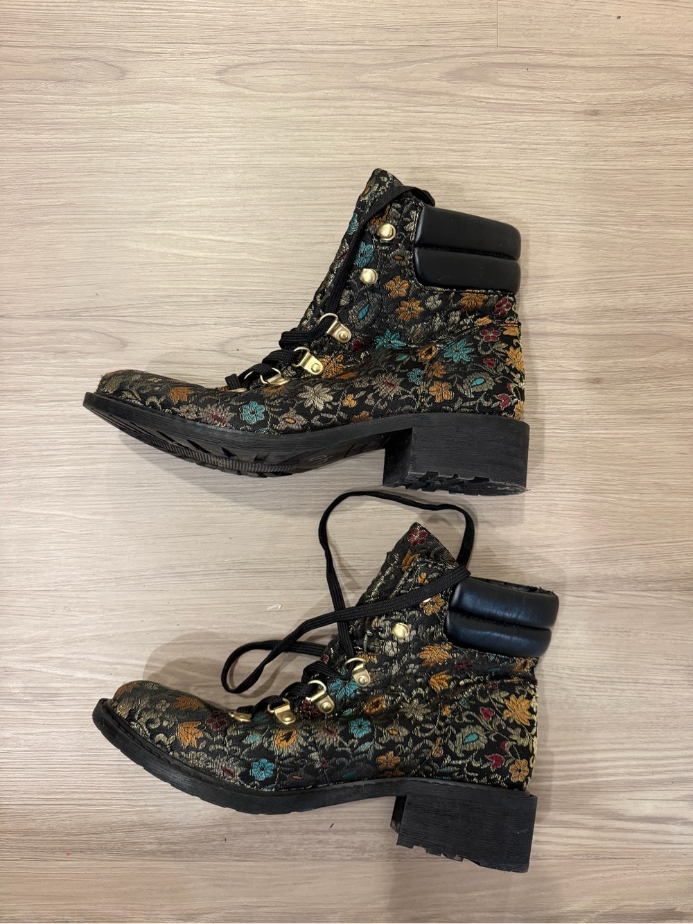 Sam Edelman Black Floral Lace-Up Ankle Boots